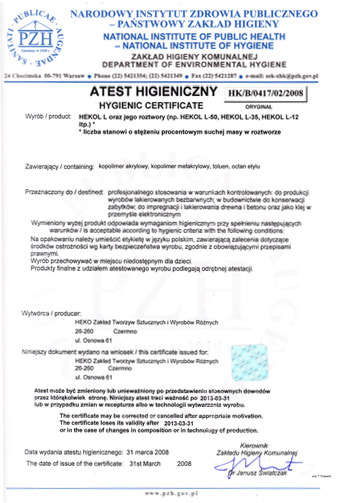 HEKO - atesty higieniczne