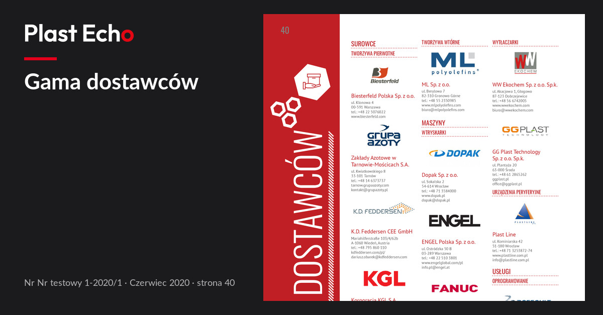 Gama dostawców | Plast Echo Nr testowy 1-2020/1, Czerwiec 2020, s. 40