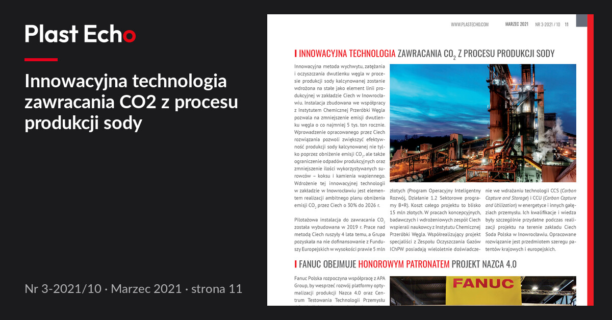 Innowacyjna technologia zawracania CO2 z procesu produkcji sody | Plast Echo 3-2021/10, Marzec 2021, s. 11