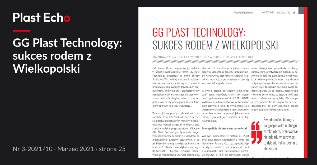 GG Plast Technology: sukces rodem z Wielkopolski | Plast Echo 3-2021/10, Marzec 2021, s. 25