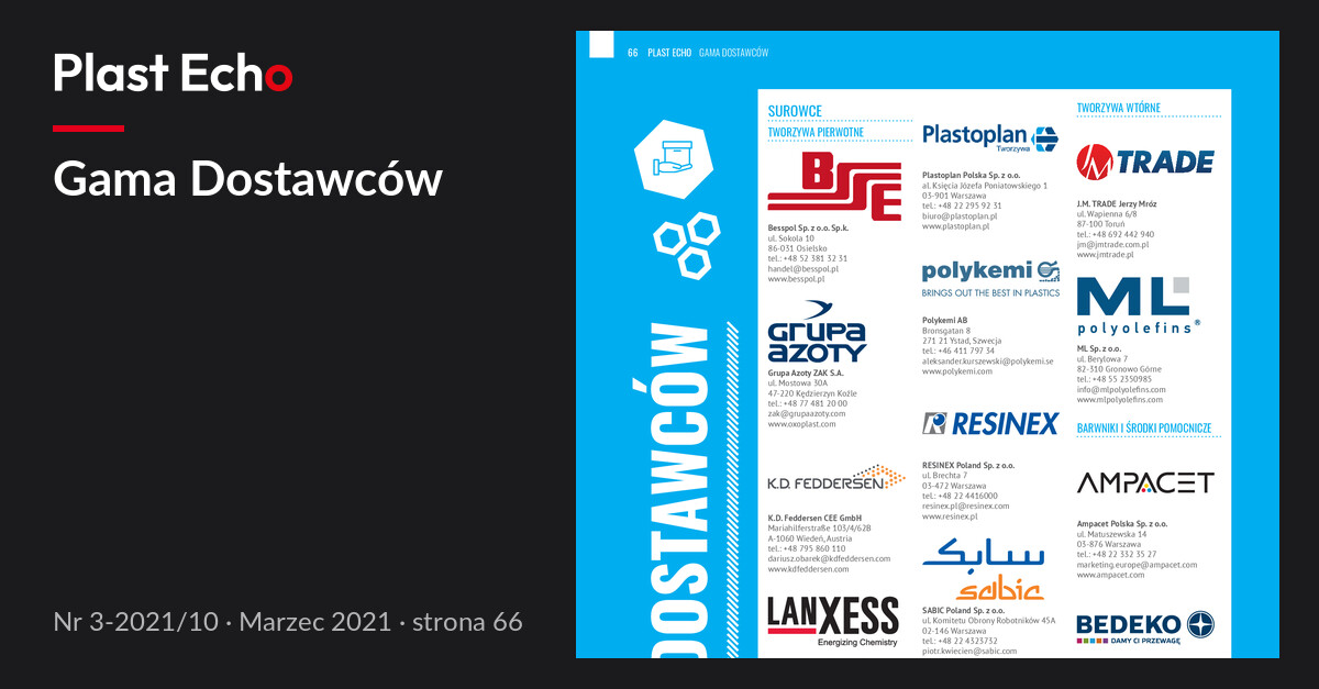 Gama Dostawców | Plast Echo 3-2021/10, Marzec 2021, s. 66