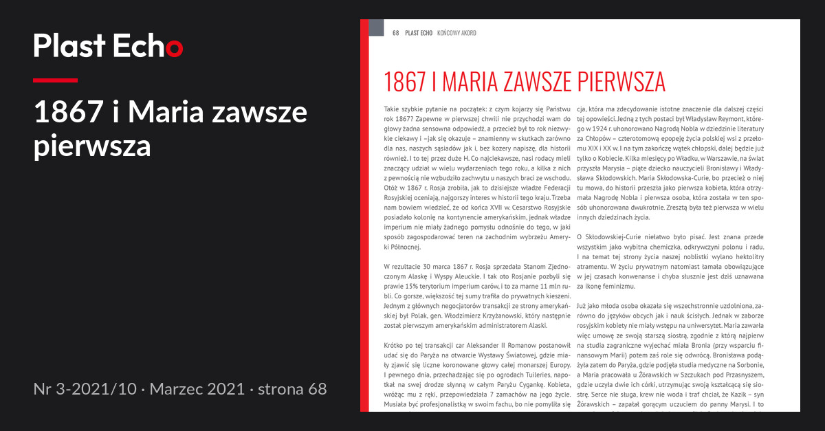1867 i Maria zawsze pierwsza | Plast Echo 3-2021/10, Marzec 2021, s. 68