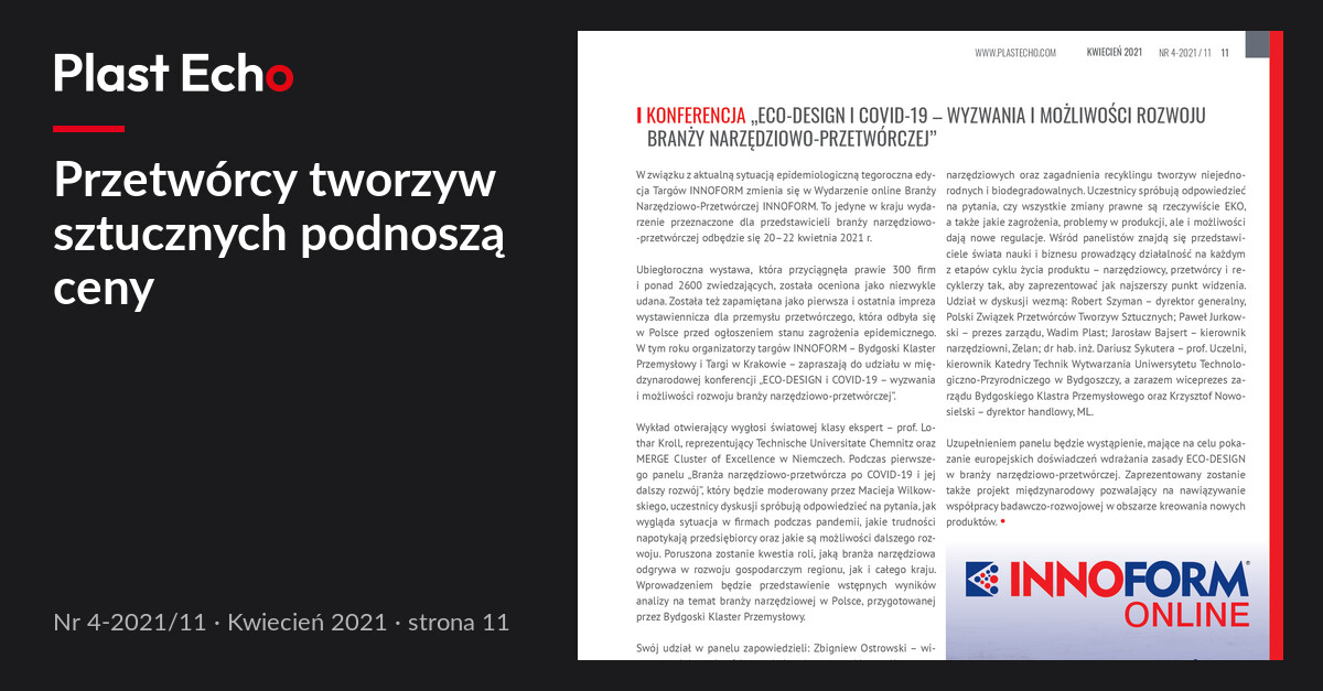 Przetwórcy tworzyw sztucznych podnoszą ceny | Plast Echo 4-2021/11, Kwiecień 2021, s. 11