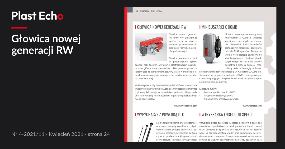Głowica nowej generacji RW | Plast Echo 4-2021/11, Kwiecień 2021, s. 24