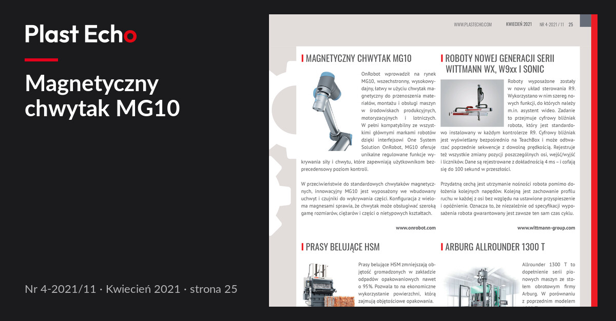 Magnetyczny chwytak MG10 | Plast Echo 4-2021/11, Kwiecień 2021, s. 25