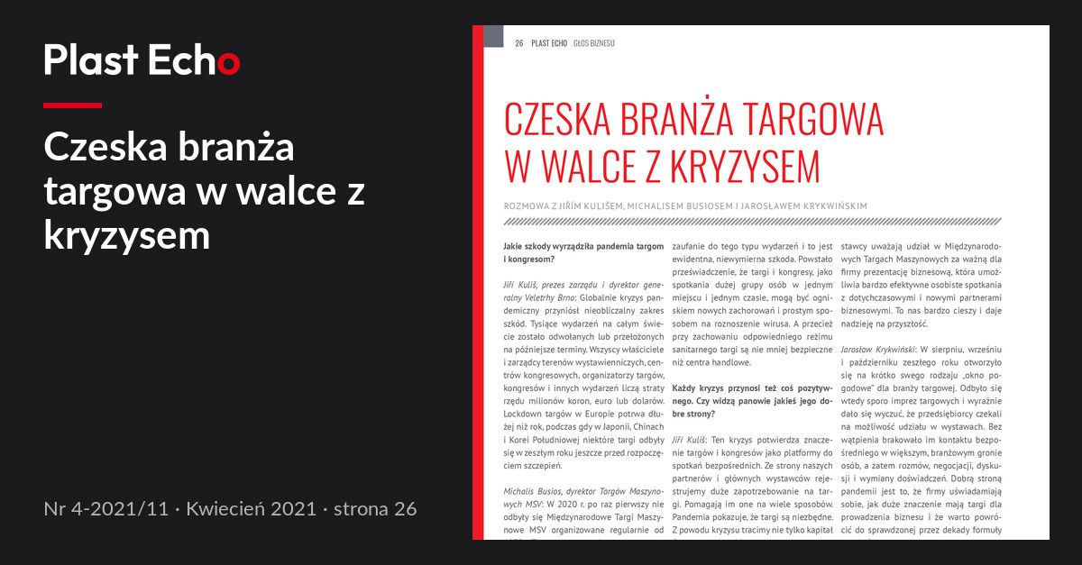 Czeska branża targowa w walce z kryzysem | Plast Echo 4-2021/11, Kwiecień 2021, s. 26