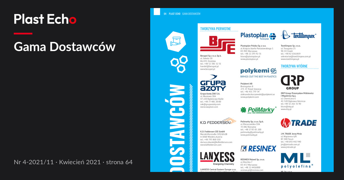 Gama Dostawców | Plast Echo 4-2021/11, Kwiecień 2021, s. 64