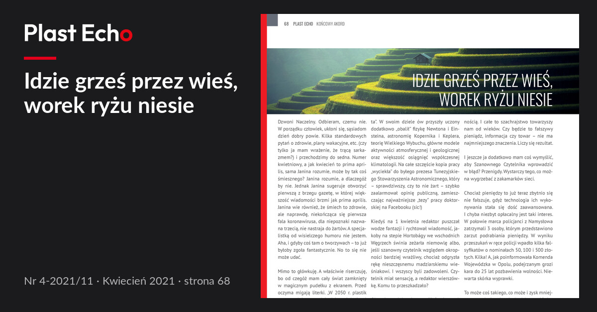 Idzie grześ przez wieś, worek ryżu niesie | Plast Echo 4-2021/11, Kwiecień 2021, s. 68