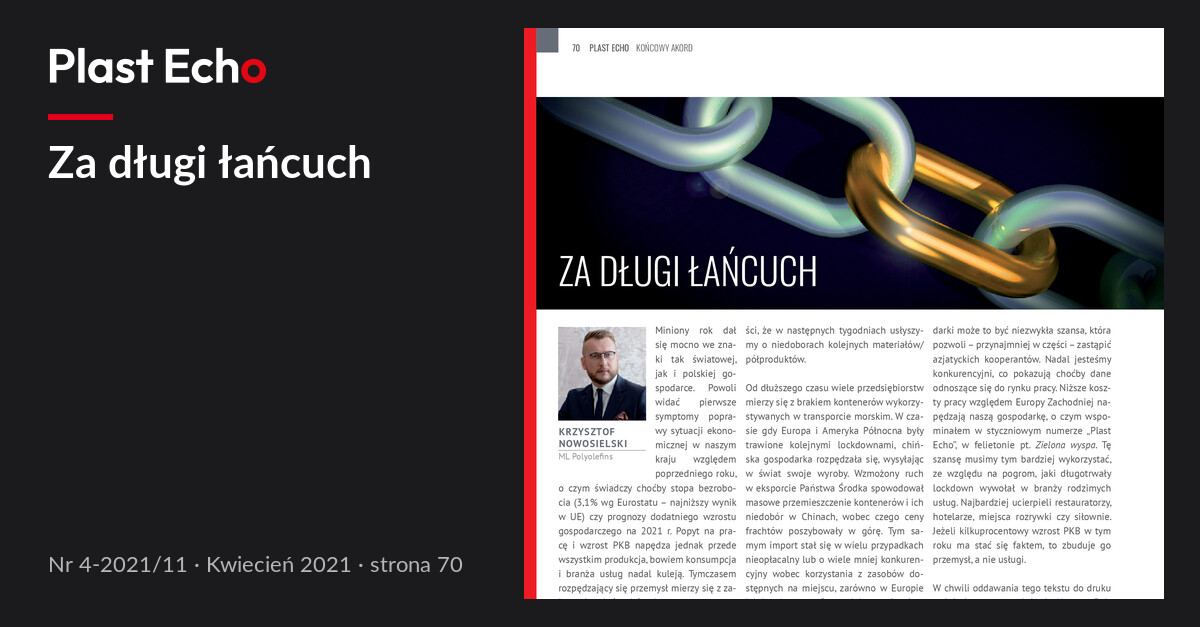 Za długi łańcuch | Plast Echo 4-2021/11, Kwiecień 2021, s. 70