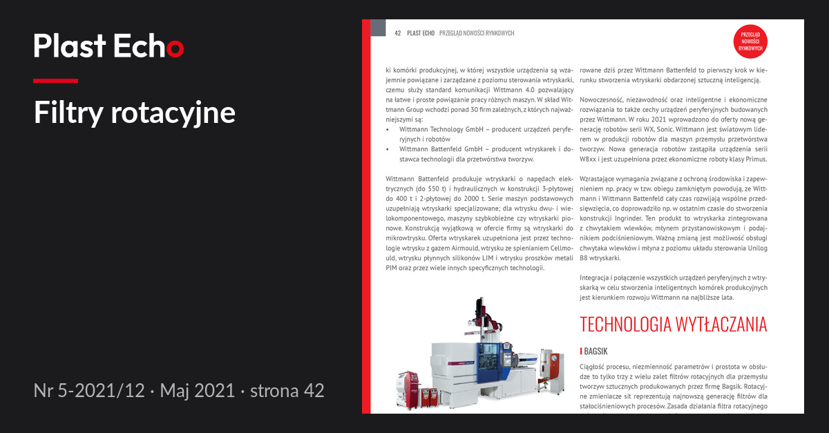 Filtry rotacyjne | Plast Echo 5-2021/12, Maj 2021, s. 42