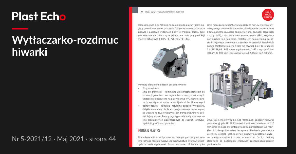 Wytłaczarko-rozdmuchiwarki | Plast Echo 5-2021/12, Maj 2021, s. 44