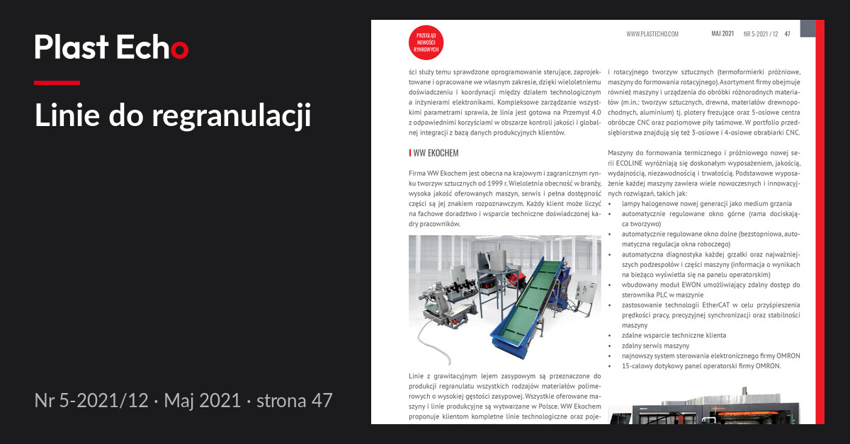 Linie do regranulacji | Plast Echo 5-2021/12, Maj 2021, s. 47