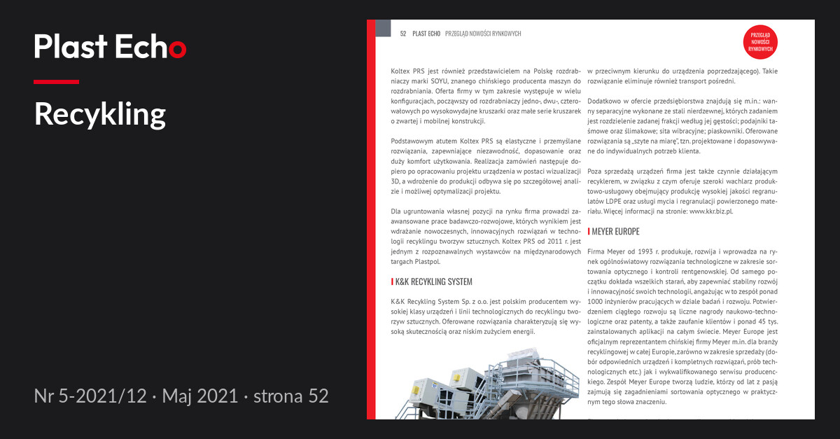Recykling | Plast Echo 5-2021/12, Maj 2021, s. 52