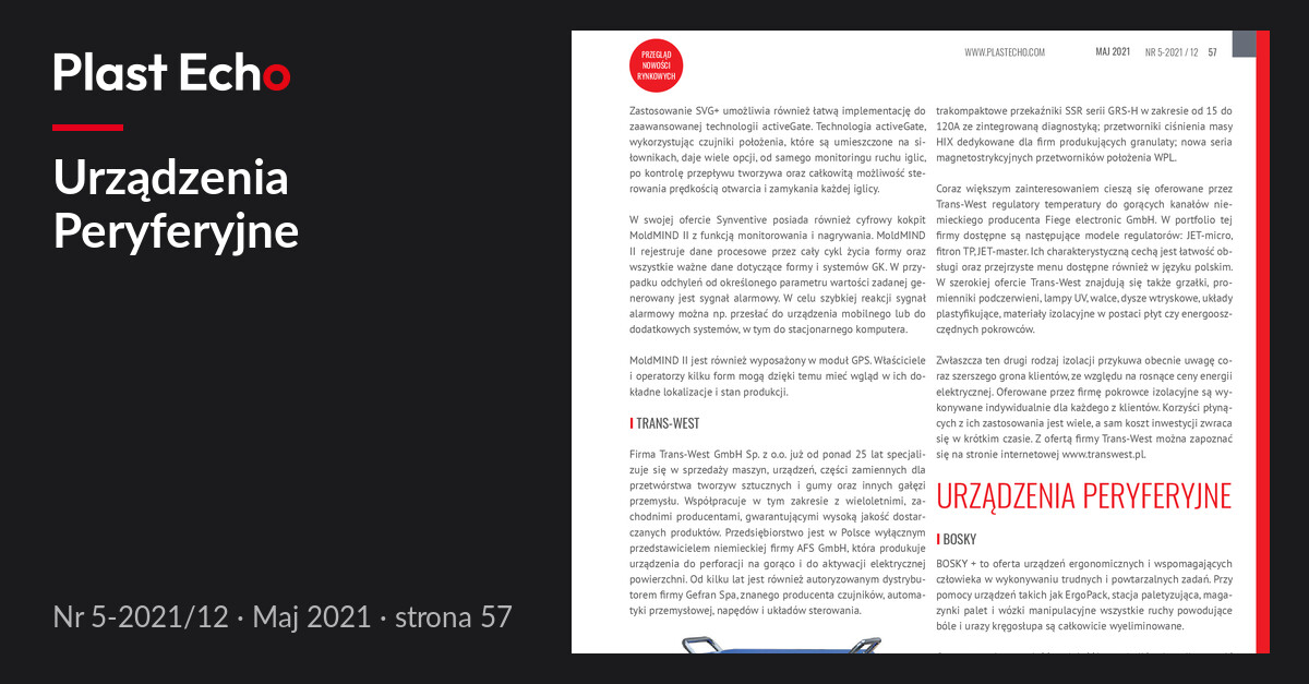 Urządzenia Peryferyjne | Plast Echo 5-2021/12, Maj 2021, s. 57