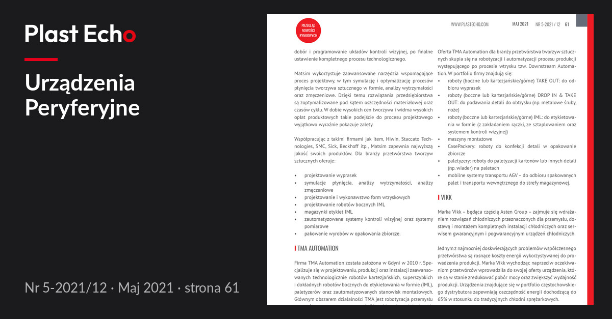 Urządzenia Peryferyjne | Plast Echo 5-2021/12, Maj 2021, s. 61