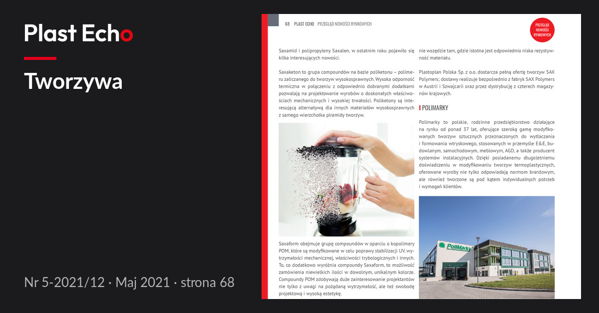 Tworzywa | Plast Echo 5-2021/12, Maj 2021, s. 68