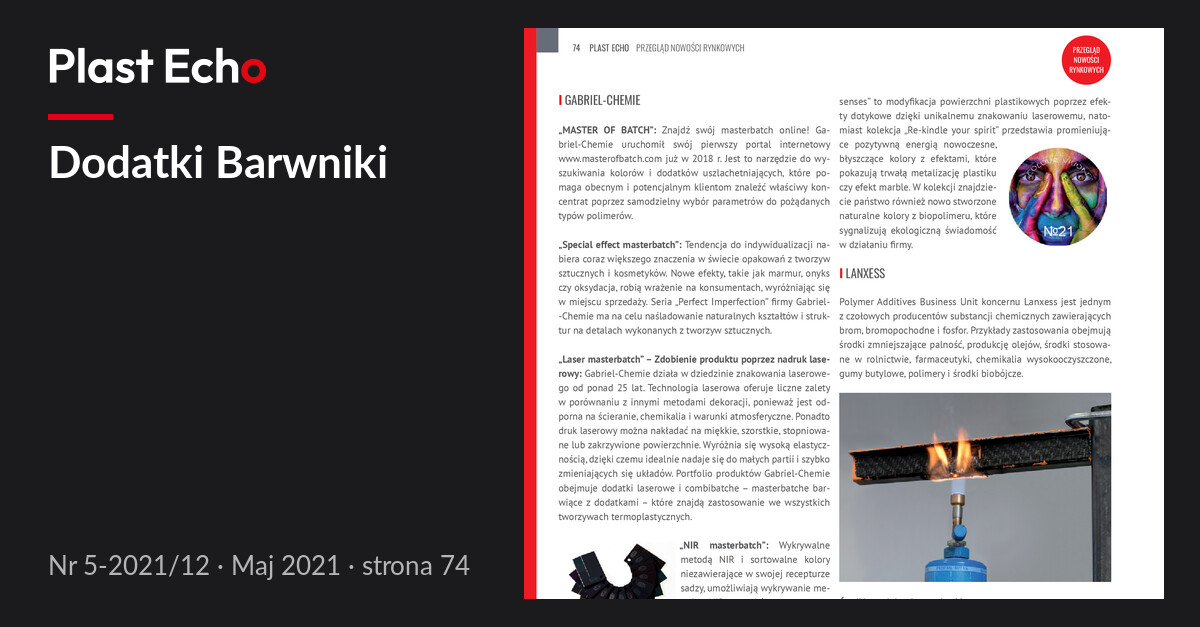 Dodatki Barwniki | Plast Echo 5-2021/12, Maj 2021, s. 74