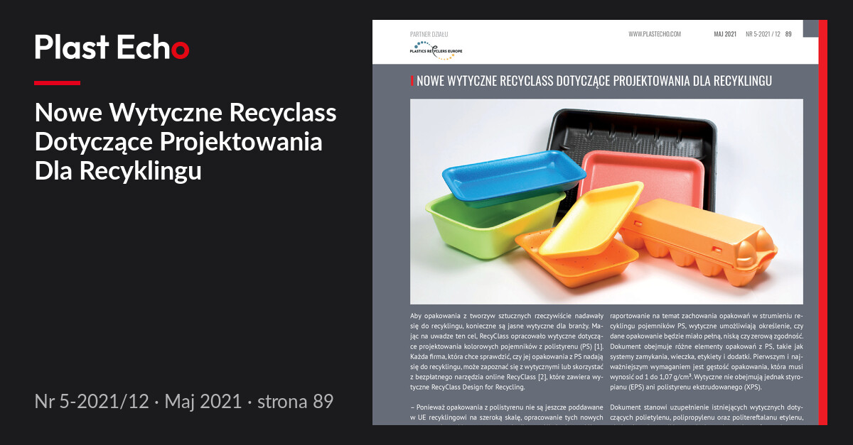 Nowe Wytyczne Recyclass Dotyczące Projektowania Dla Recyklingu | Plast Echo 5-2021/12, Maj 2021, s. 89
