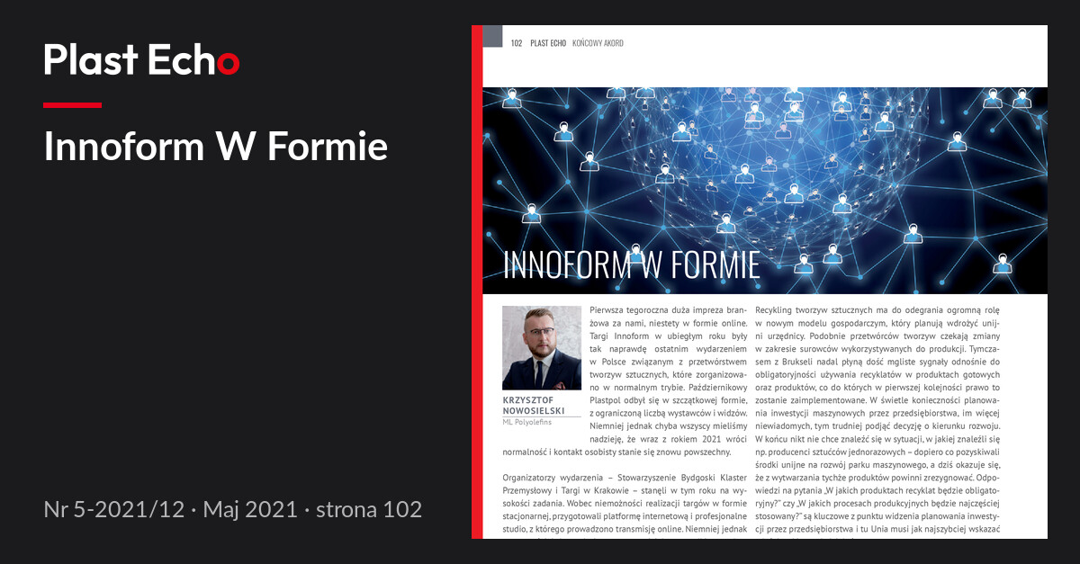 Innoform W Formie | Plast Echo 5-2021/12, Maj 2021, s. 102
