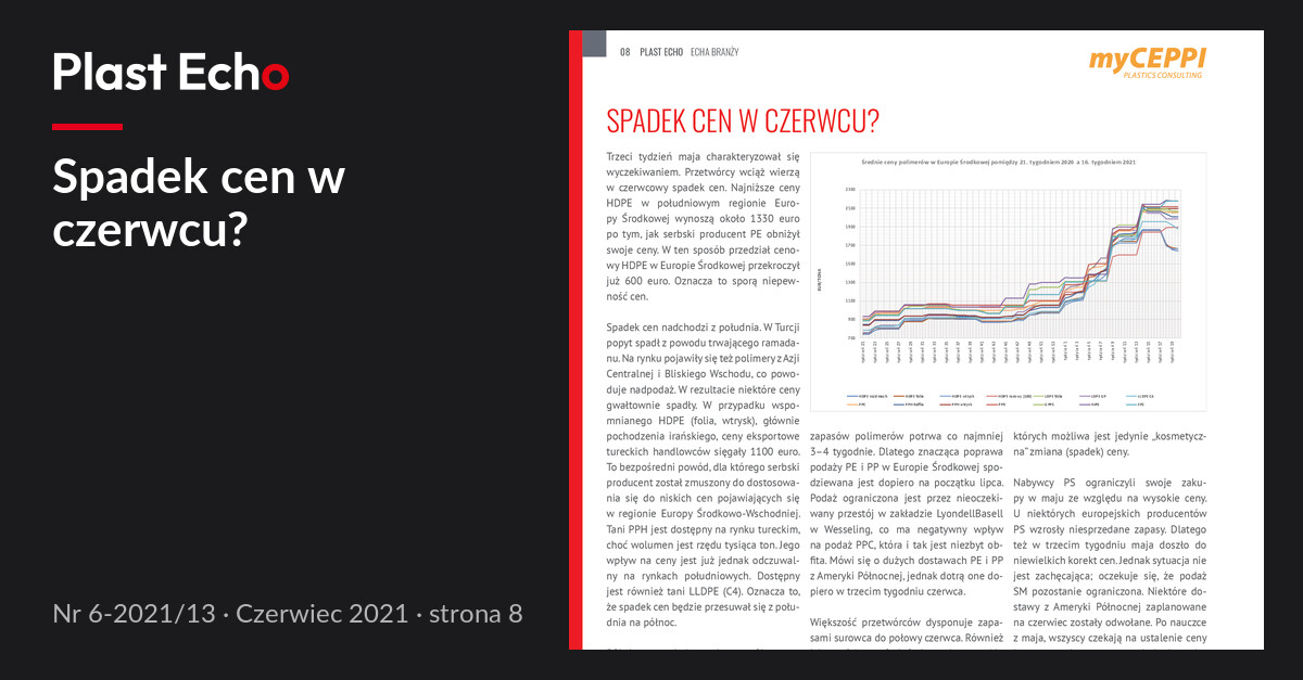 Spadek cen w czerwcu? | Plast Echo 6-2021/13, Czerwiec 2021, s. 8