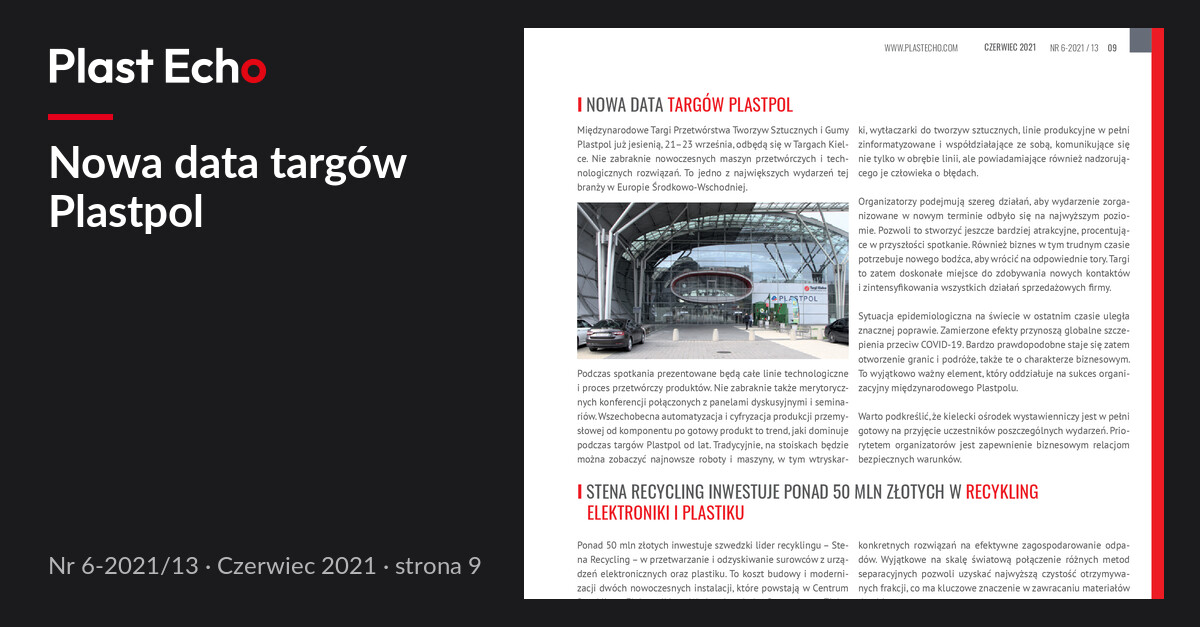 Nowa data targów Plastpol | Plast Echo 6-2021/13, Czerwiec 2021, s. 9