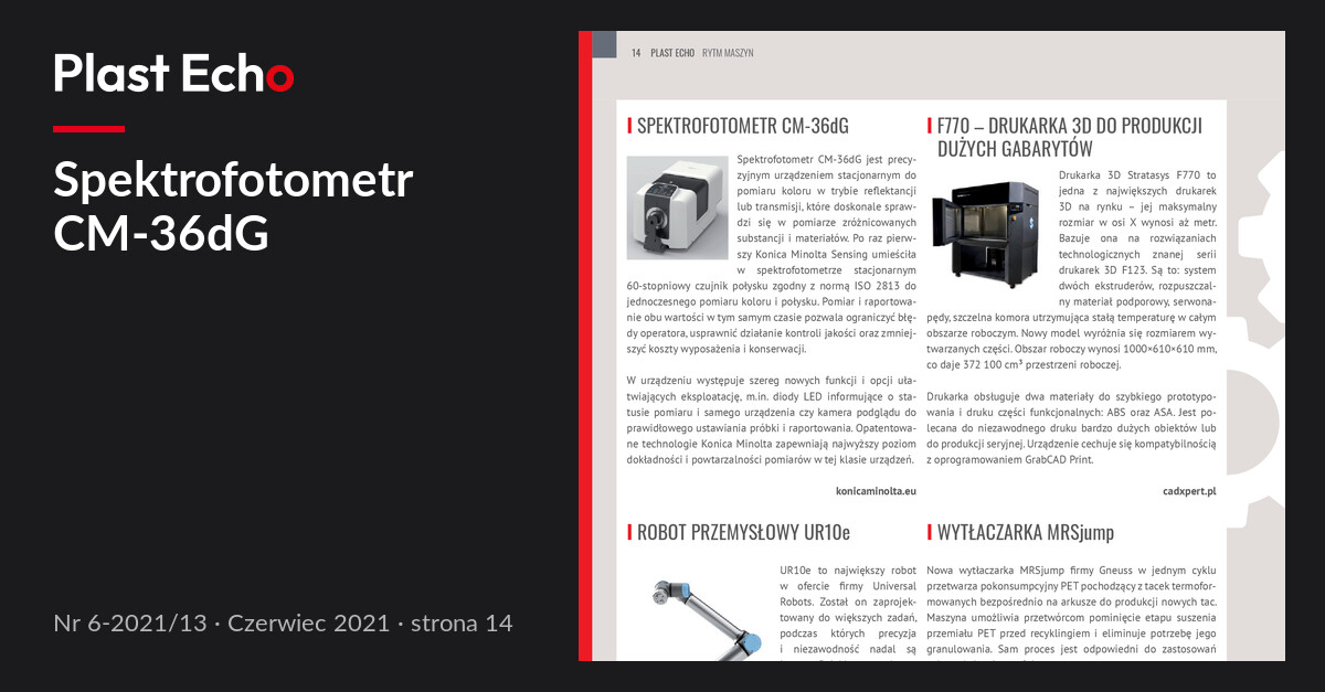Spektrofotometr CM-36dG | Plast Echo 6-2021/13, Czerwiec 2021, s. 14