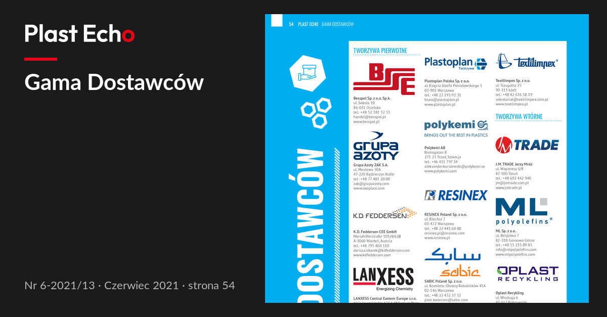 Gama Dostawców | Plast Echo 6-2021/13, Czerwiec 2021, s. 54