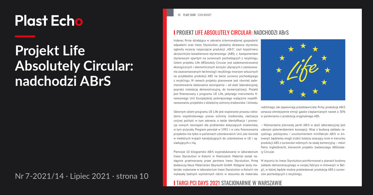 Projekt Life Absolutely Circular: nadchodzi ABrS | Plast Echo 7-2021/14, Lipiec 2021, s. 10