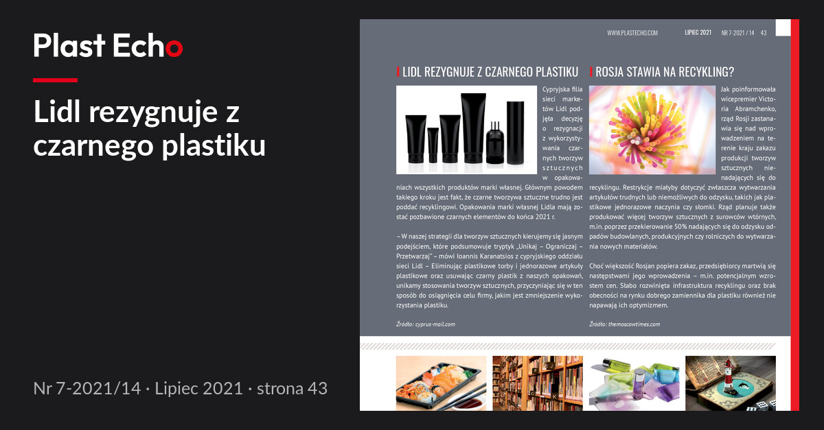 Lidl rezygnuje z czarnego plastiku | Plast Echo 7-2021/14, Lipiec 2021, s. 43