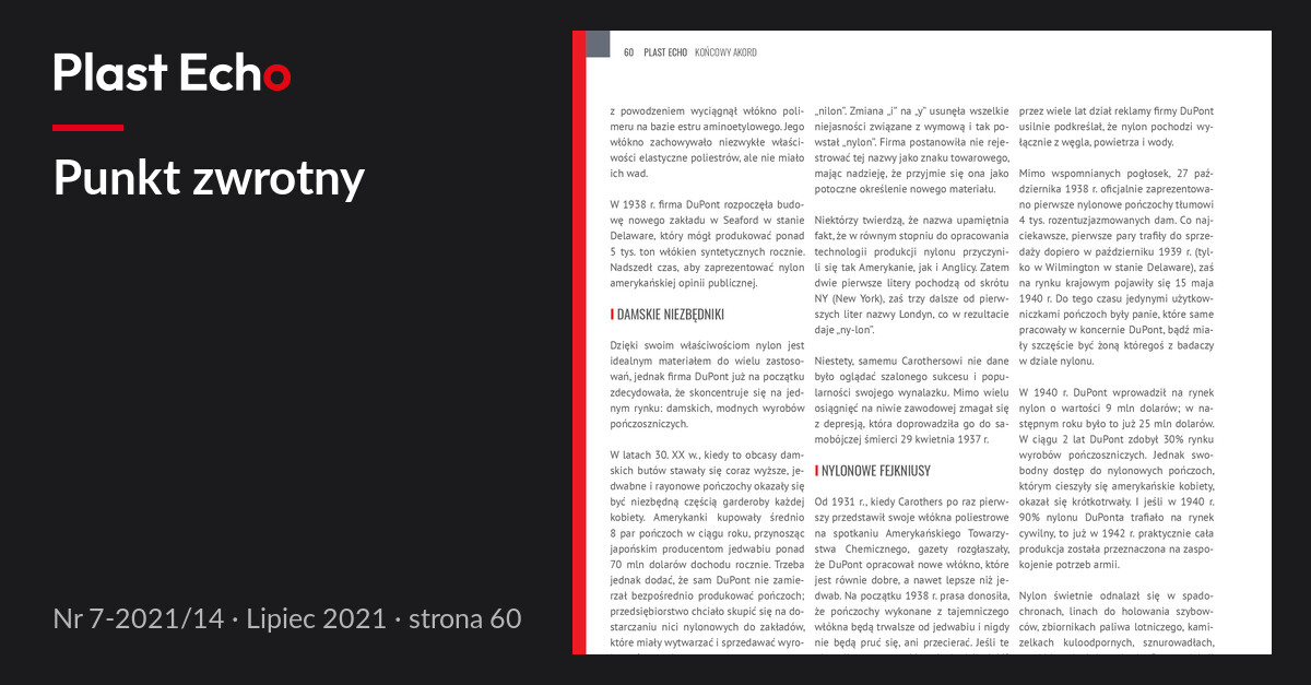 Punkt zwrotny | Plast Echo 7-2021/14, Lipiec 2021, s. 60