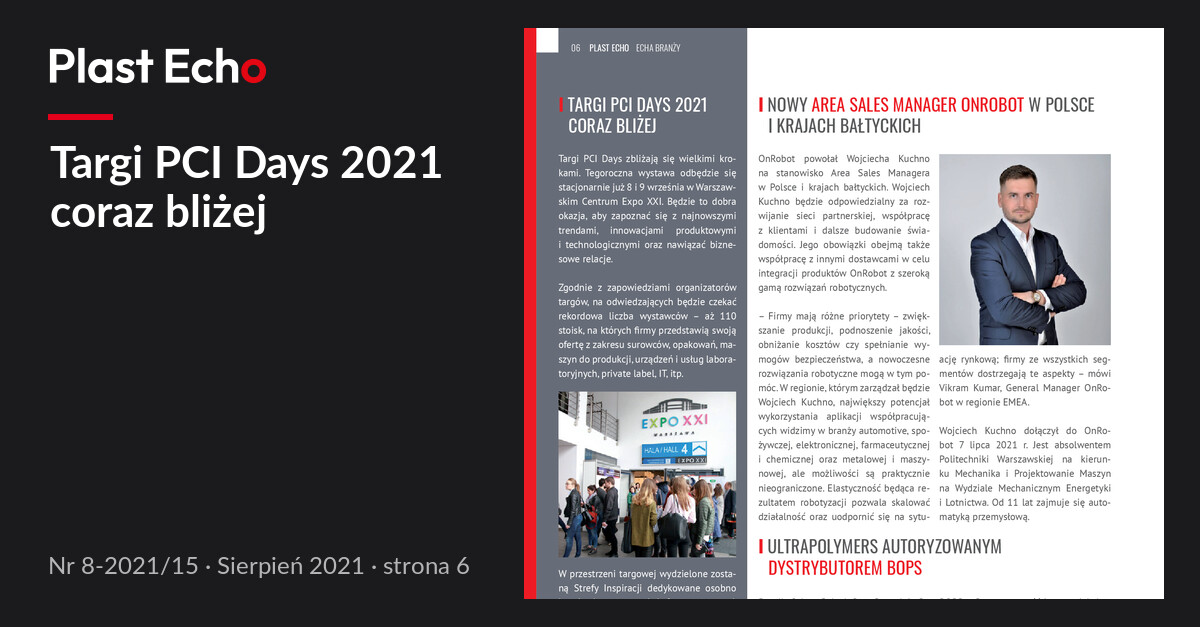 Targi PCI Days 2021 coraz bliżej | Plast Echo 8-2021/15, Sierpień 2021, s. 6