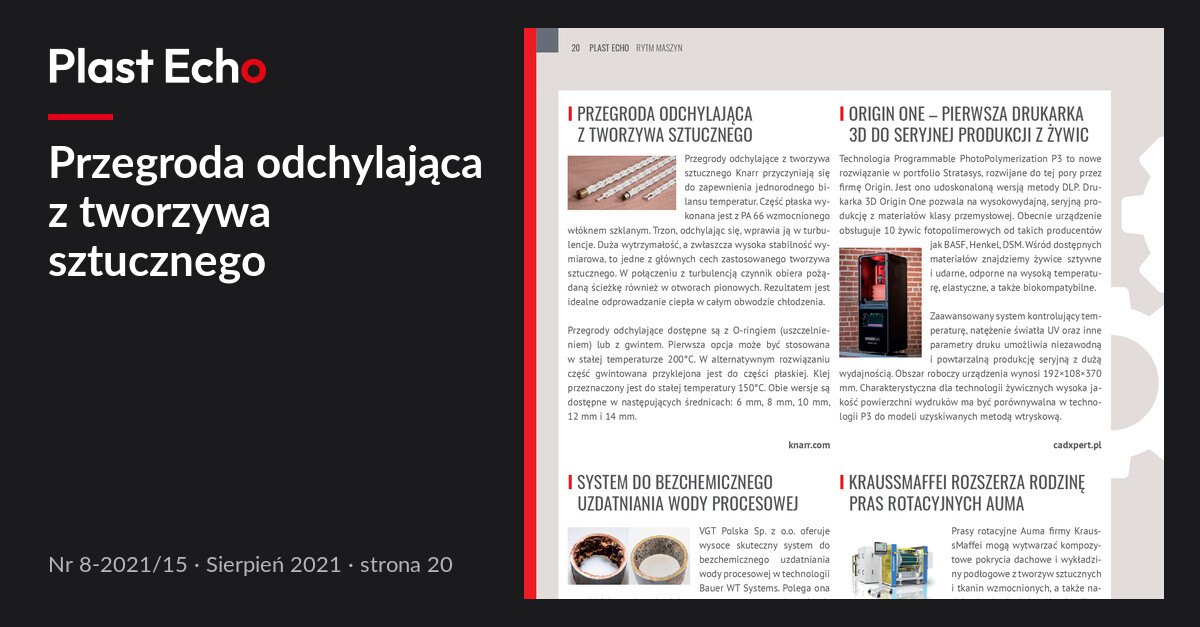 Przegroda odchylająca z tworzywa sztucznego | Plast Echo 8-2021/15, Sierpień 2021, s. 20