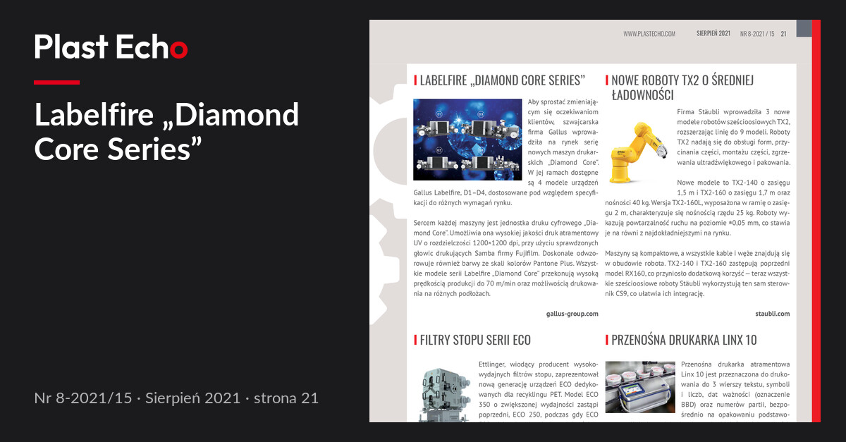 Labelfire „Diamond Core Series” | Plast Echo 8-2021/15, Sierpień 2021, s. 21
