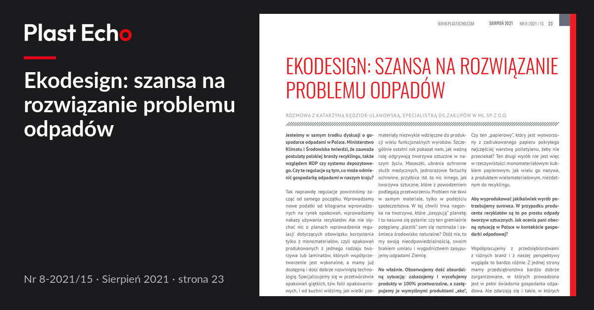 Ekodesign: szansa na rozwiązanie problemu odpadów | Plast Echo 8-2021/15, Sierpień 2021, s. 23