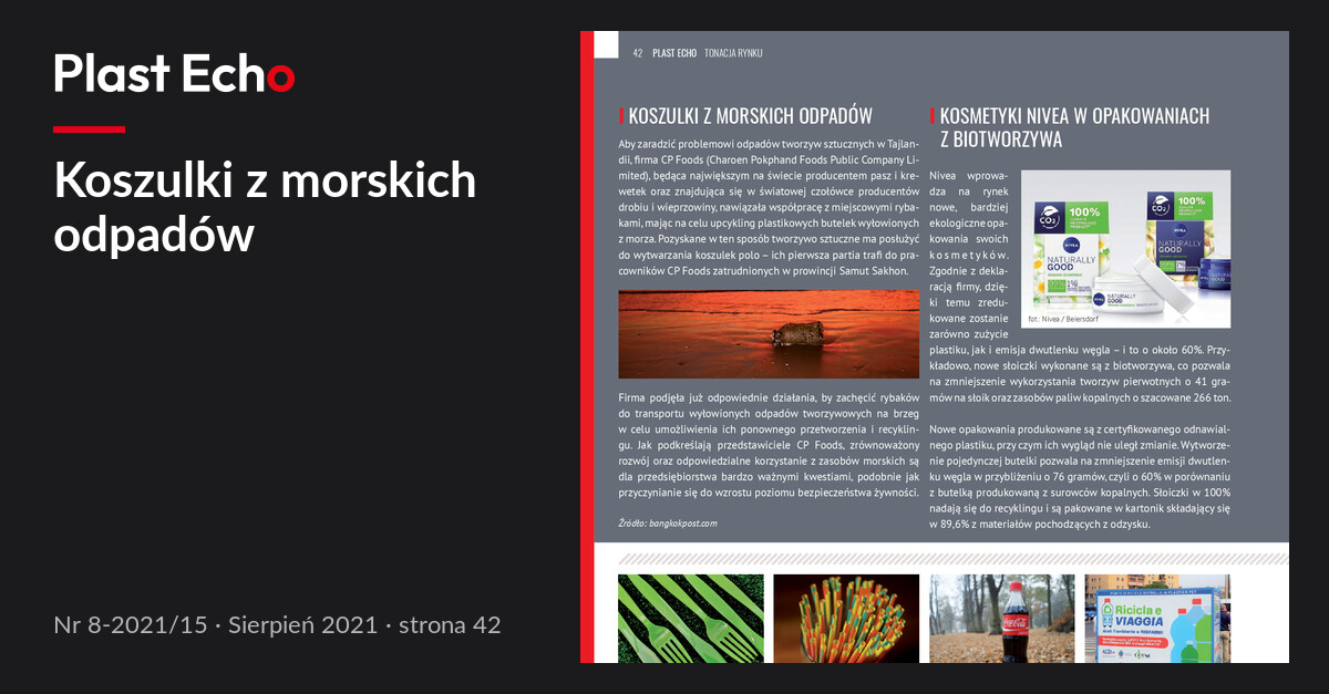 Koszulki z morskich odpadów | Plast Echo 8-2021/15, Sierpień 2021, s. 42