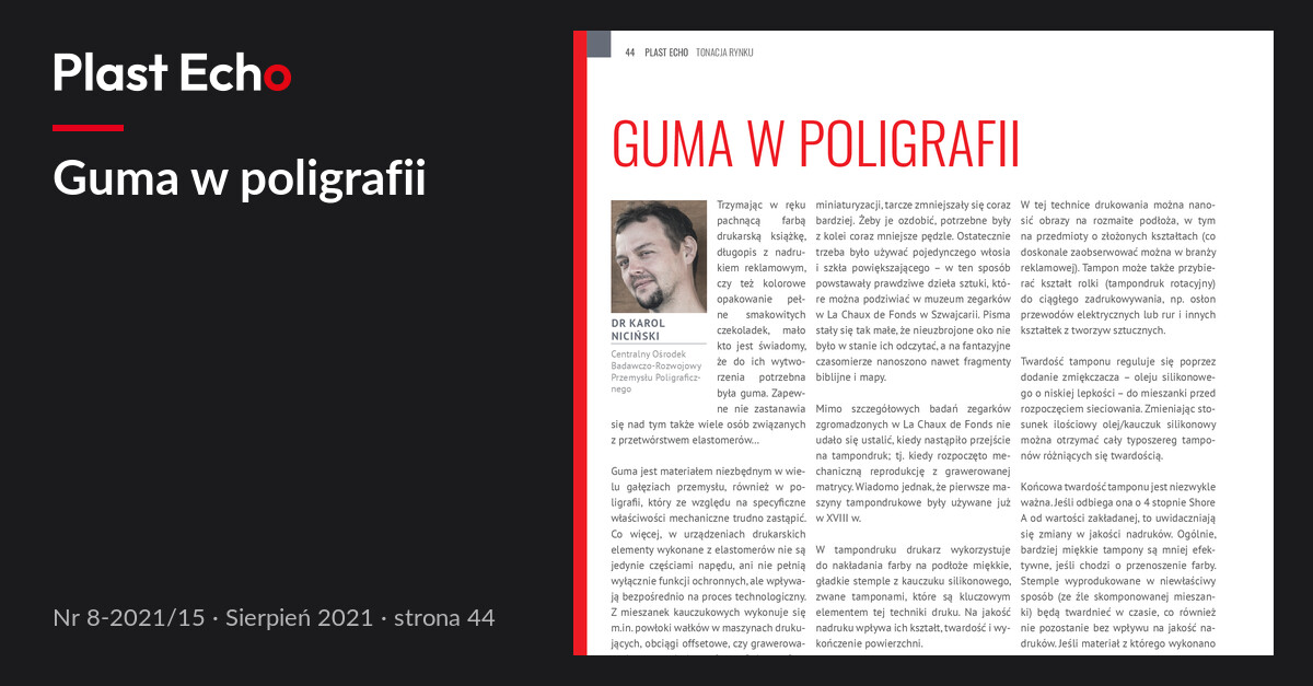 Guma w poligrafii | Plast Echo 8-2021/15, Sierpień 2021, s. 44