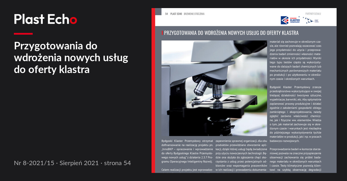 Przygotowania do wdrożenia nowych usług do oferty klastra | Plast Echo 8-2021/15, Sierpień 2021, s. 54