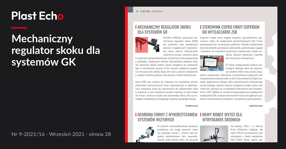 Mechaniczny regulator skoku dla systemów GK | Plast Echo 9-2021/16, Wrzesień 2021, s. 28