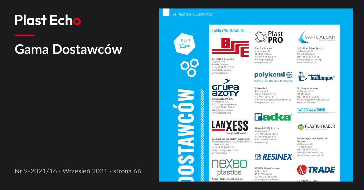 Gama Dostawców | Plast Echo 9-2021/16, Wrzesień 2021, s. 66