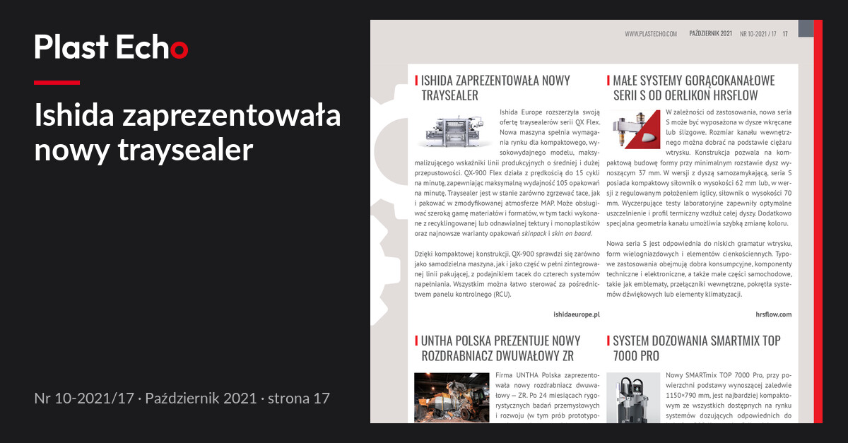 Ishida zaprezentowała nowy traysealer | Plast Echo 10-2021/17, Październik 2021, s. 17