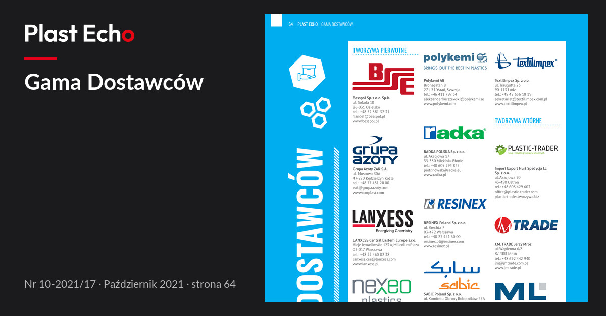 Gama Dostawców | Plast Echo 10-2021/17, Październik 2021, s. 64