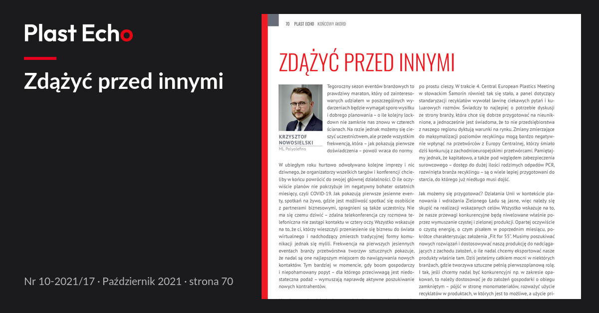 Zdążyć przed innymi | Plast Echo 10-2021/17, Październik 2021, s. 70