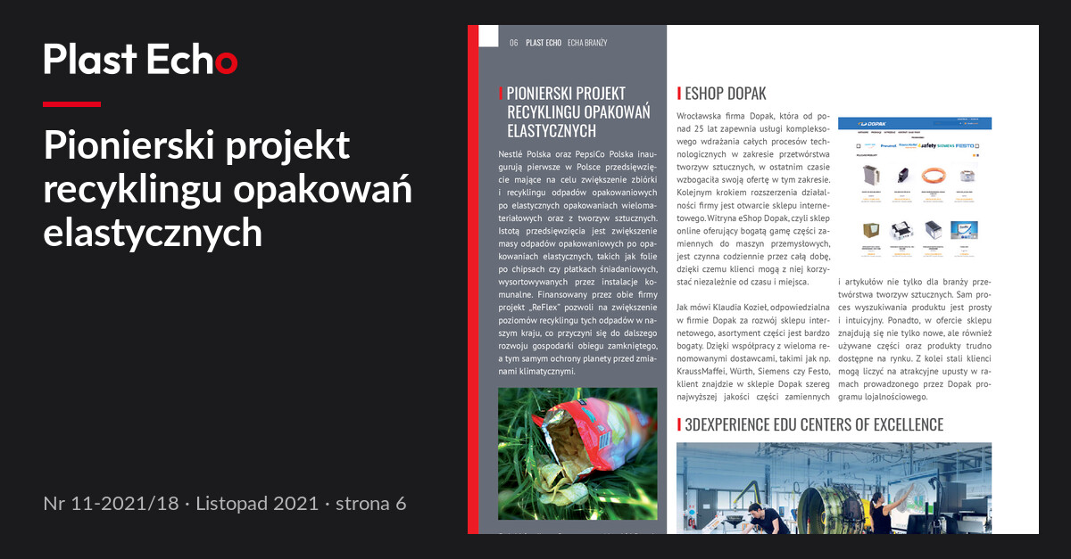 Pionierski projekt recyklingu opakowań elastycznych | Plast Echo 11-2021/18, Listopad 2021, s. 6