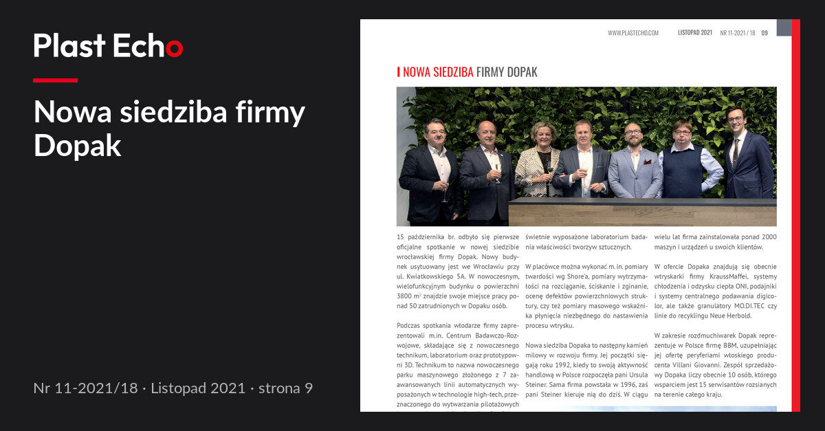 Nowa siedziba firmy Dopak | Plast Echo 11-2021/18, Listopad 2021, s. 9