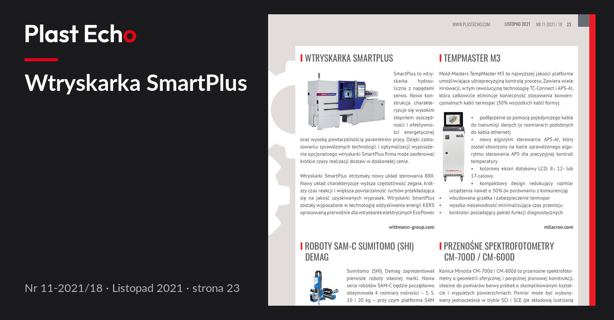 Wtryskarka SmartPlus | Plast Echo 11-2021/18, Listopad 2021, s. 23