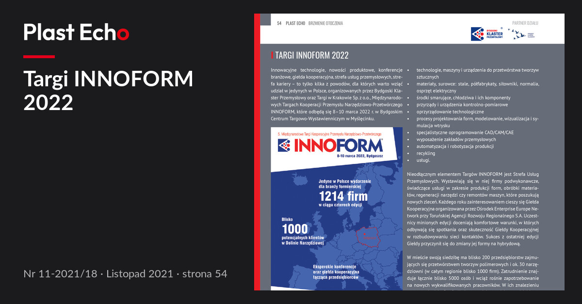 Targi INNOFORM 2022 | Plast Echo 11-2021/18, Listopad 2021, s. 54