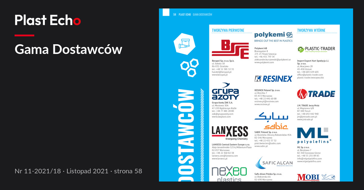 Gama Dostawców | Plast Echo 11-2021/18, Listopad 2021, s. 58