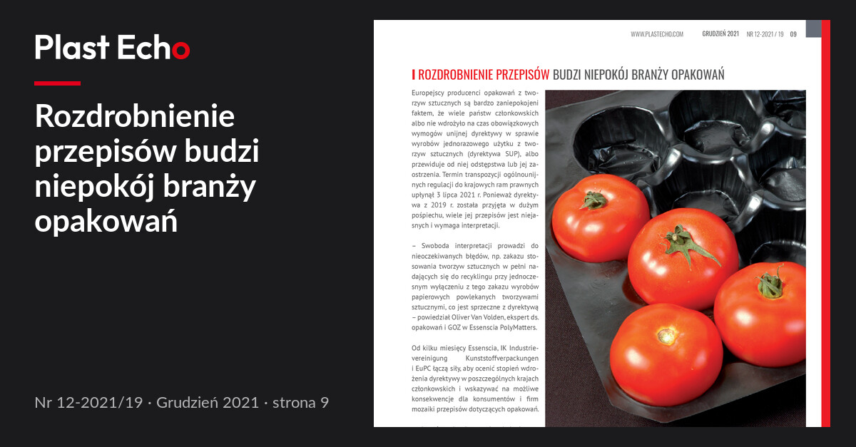 Rozdrobnienie przepisów budzi niepokój branży opakowań | Plast Echo 12-2021/19, Grudzień 2021, s. 9