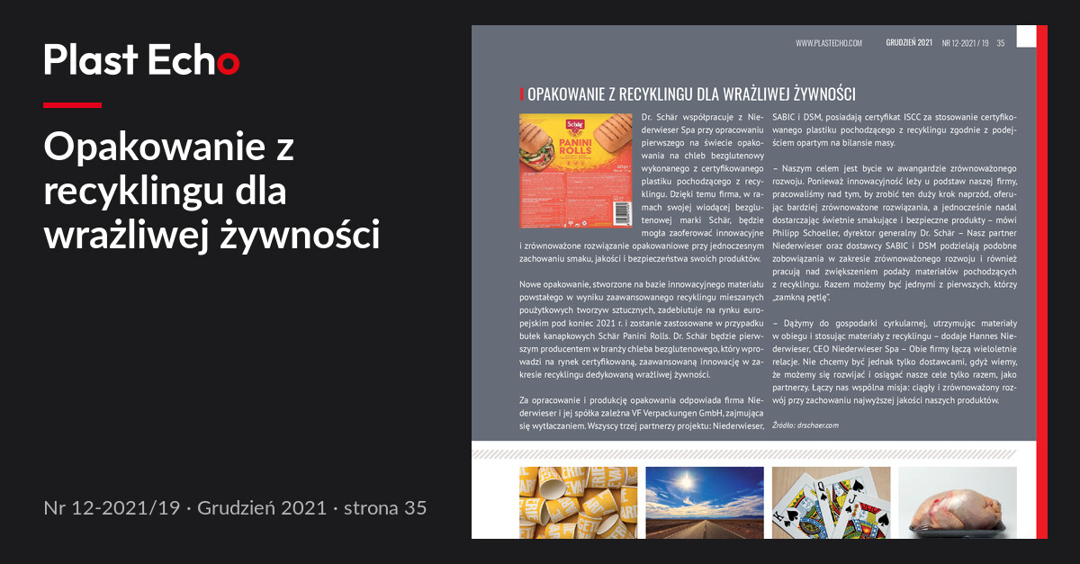 Opakowanie z recyklingu dla wrażliwej żywności | Plast Echo 12-2021/19, Grudzień 2021, s. 35