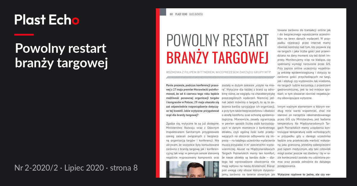 Powolny restart branży targowej | Plast Echo 2-2020/2, Lipiec 2020, s. 8